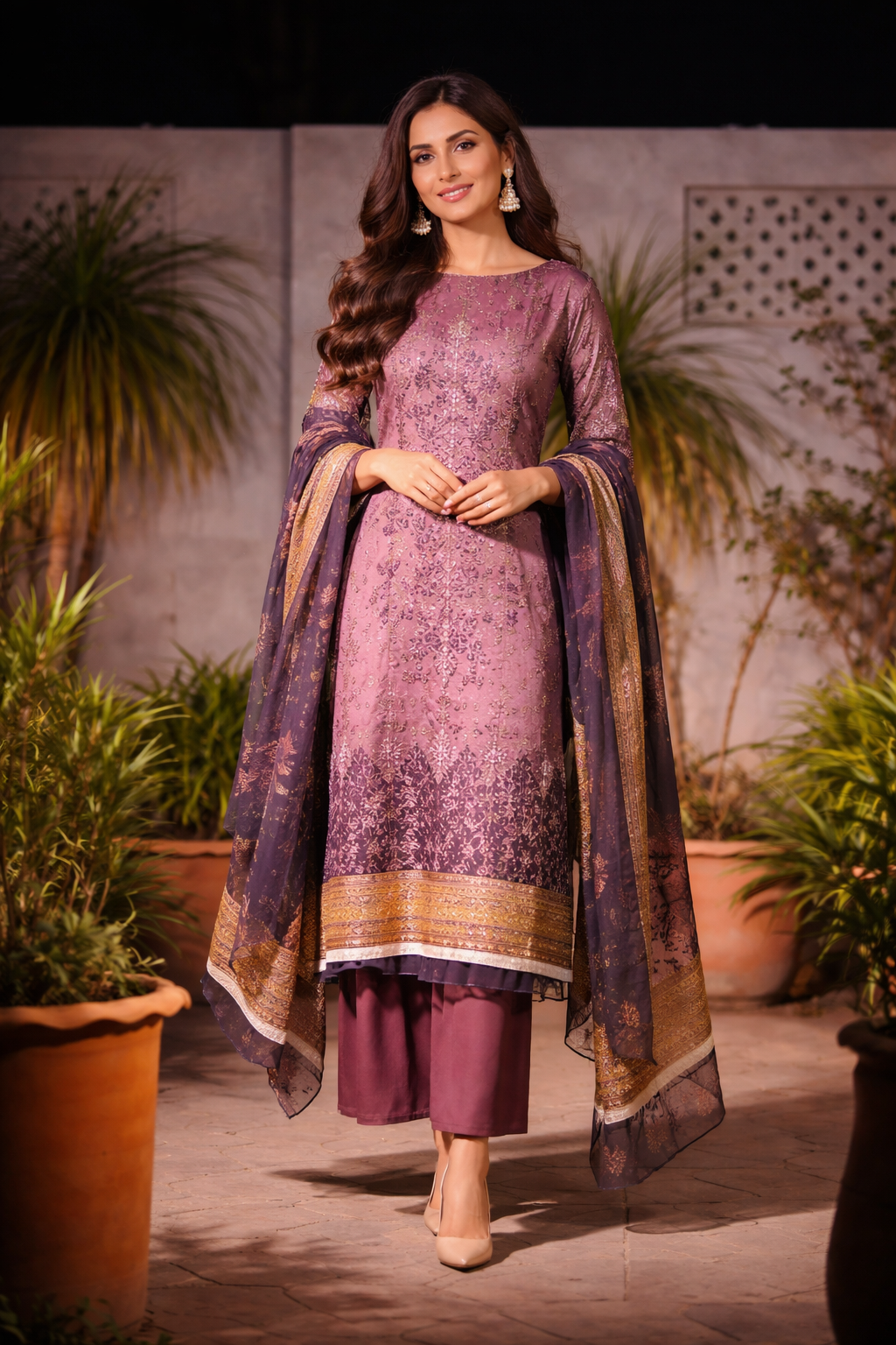 Luxe Embroidered Ensemble - Unstitched